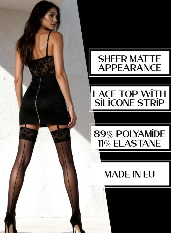 Mila Marutti Seamed Sheer Tights - Elegant Thigh High Stockings - Luxurious Black Stockings for Women Sheer - Black, M - Image 3